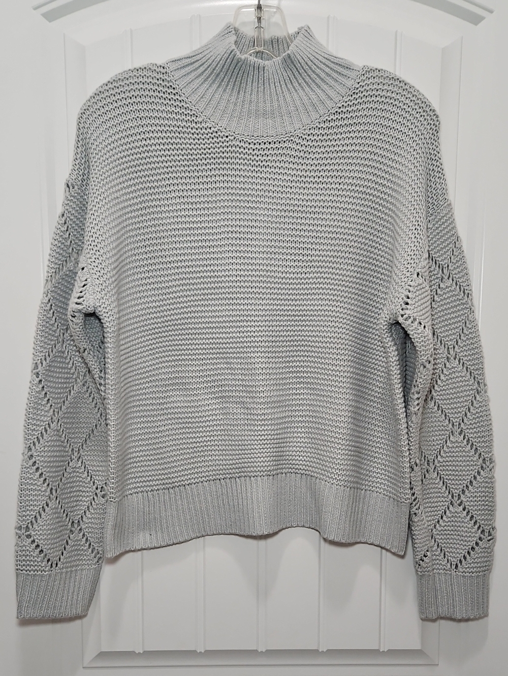 525 America Iceberg Blue Mock Neck Open-Knit Sleeve Sweater New Small